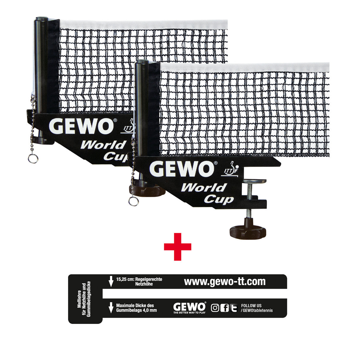 Gewo Set 2 x Rete & Palo World Cup nero + 1 strumento di misurazione