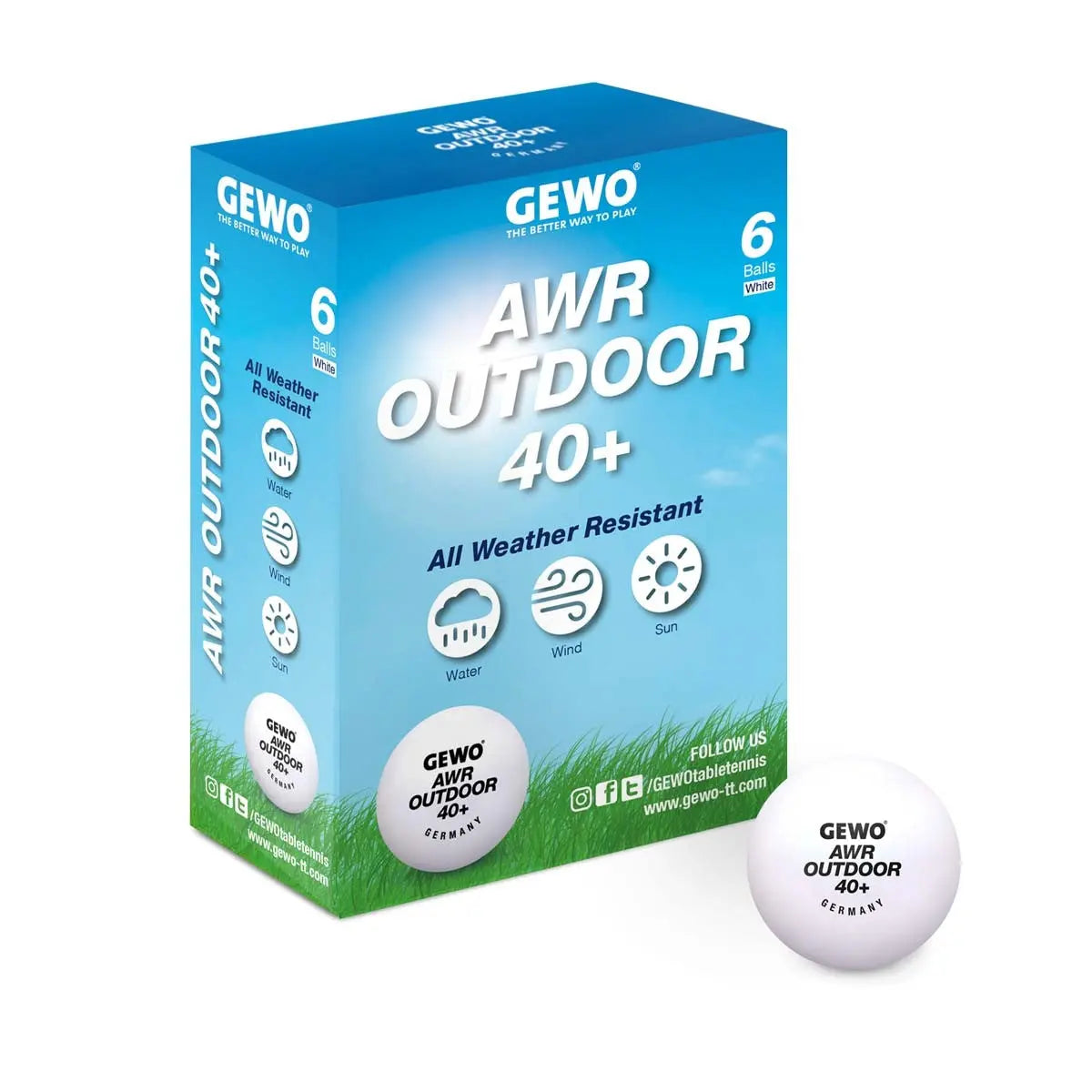Gewo Balls AWR Outdoor40+(6) white Gewo SE - tabletennisstore.eu